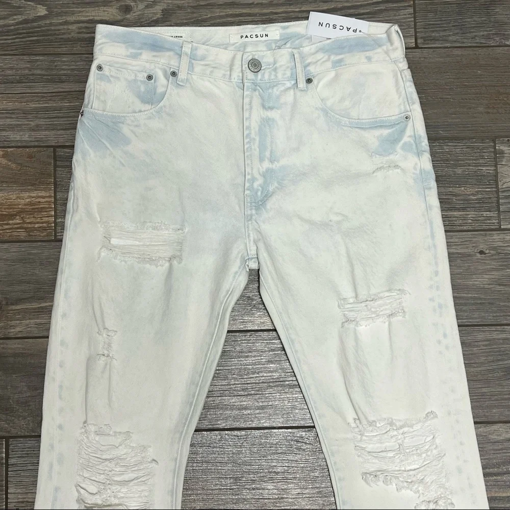NWT $59.95 Pacsun Vintage Loose Jeans Bleach 28 30 31 36 Men's Ripped - Picture 5 of 14